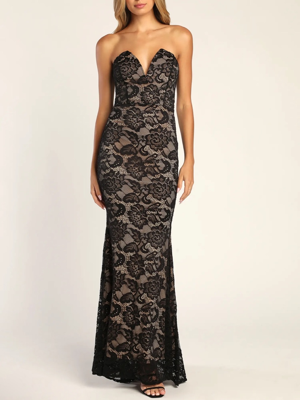 NWT Lulus Sexy Sophistication Black Lace Strapless Trumpet Maxi Dress Small - Picture 3 of 8